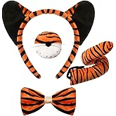 4 Pcs Carnival Kids Tiger Costume Kits Ear Headband Tail Nose Bow Tie Animal Tiger Fancy Costume for Carnival Cosplay Party