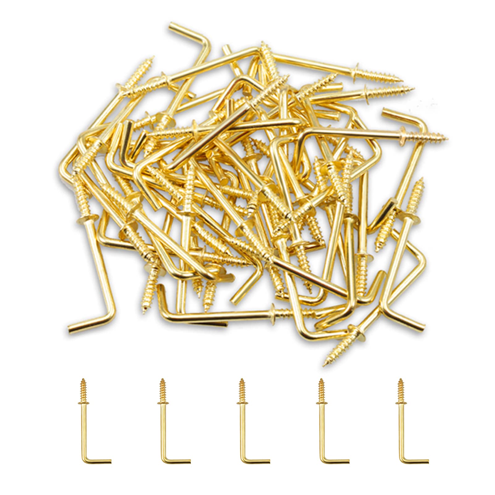LEONTOOL 50 PCS Right Angle Screws Hook 1-1/2 Inch 7-Shaped Screw Self-Tapping Screws L Shape Hooks L Shape Nail Hook Fastener Accessories for Hanging Home/Workplace/Office