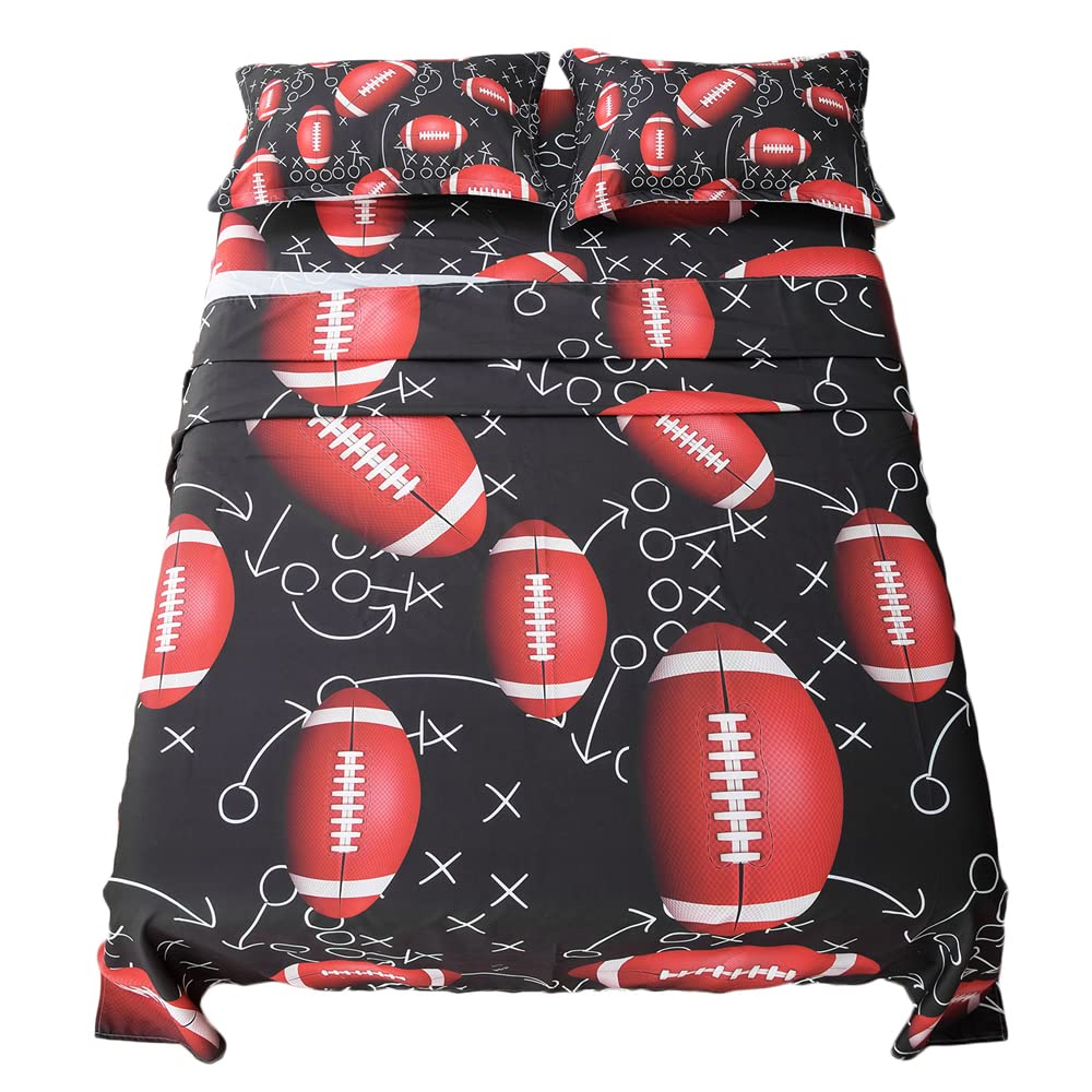 Photo 1 of ADASMILE A & S Kids Sports Bedding Set Full Size American Football Sheets for Boys Football Bed Sheets Sports Theme Bed Sheet Set for Kids Rugby Bedding Set Football Fitted Sheet Bedroom Decor