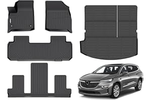 GINOWY-Floor Mats & Cargo Liner for Buick Enclave 2018-2024,TPE All Weather Protection 2024 Enclave Car Floor Mats, Non-Slip Trunk Mat Waterproof Enclave Accessories Mats,Black