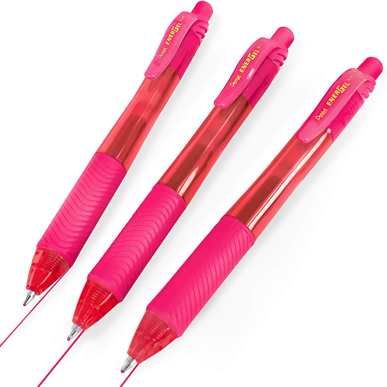 Pentel - Energel X BL107 Retractable Gel Rollerball Pens - 0.7mm - Pink Ink - Pack of 3