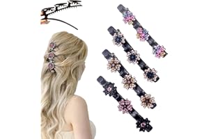 YILIA Sparkling Crystal Stone Braided Hair Clips for Women and Girls, 2025 New Rhinestone Hair Clips Hair Braid Clips, Easily Braided Hair Bands, Shiny Rhinestone Hair Clip (Mix, 4PCS)
