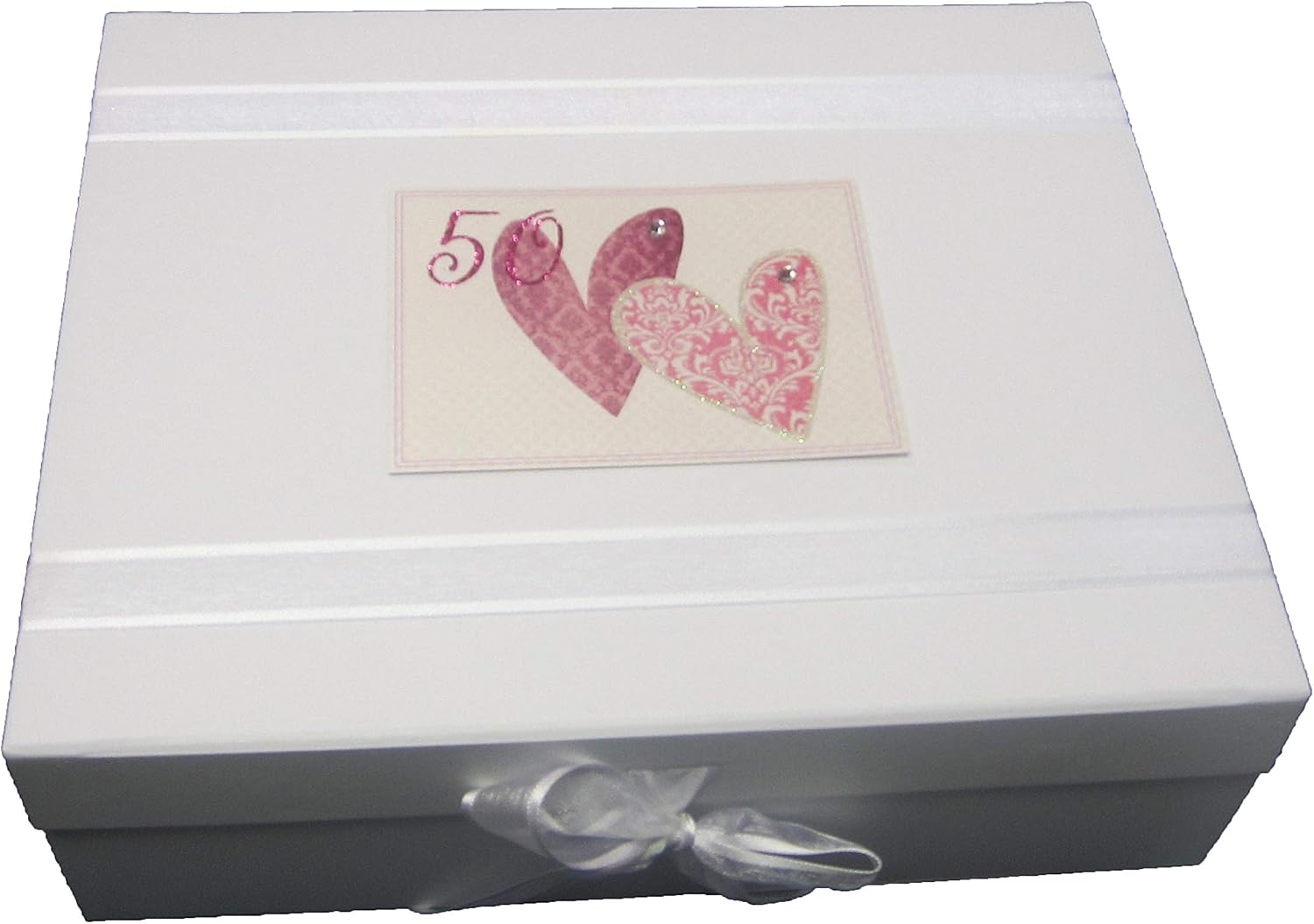 White Cotton Cards "50" Birthday Memories, Love Hearts Design Large Keepsake Box (SSHA50X) - Image 4