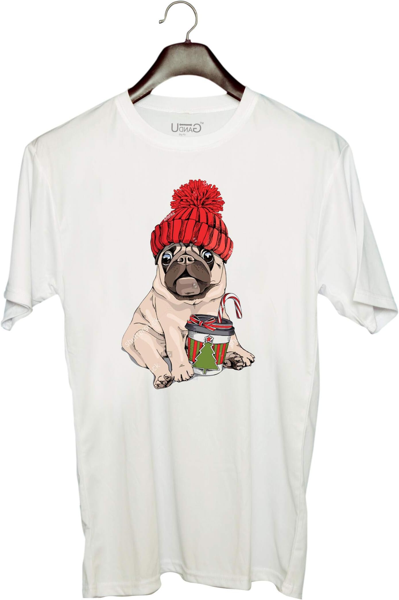 UDNAG Unisex Round Neck Graphic 'Christmas | Christmas Pug' Polyester T-Shirt White ZPOD-CERO-0000104