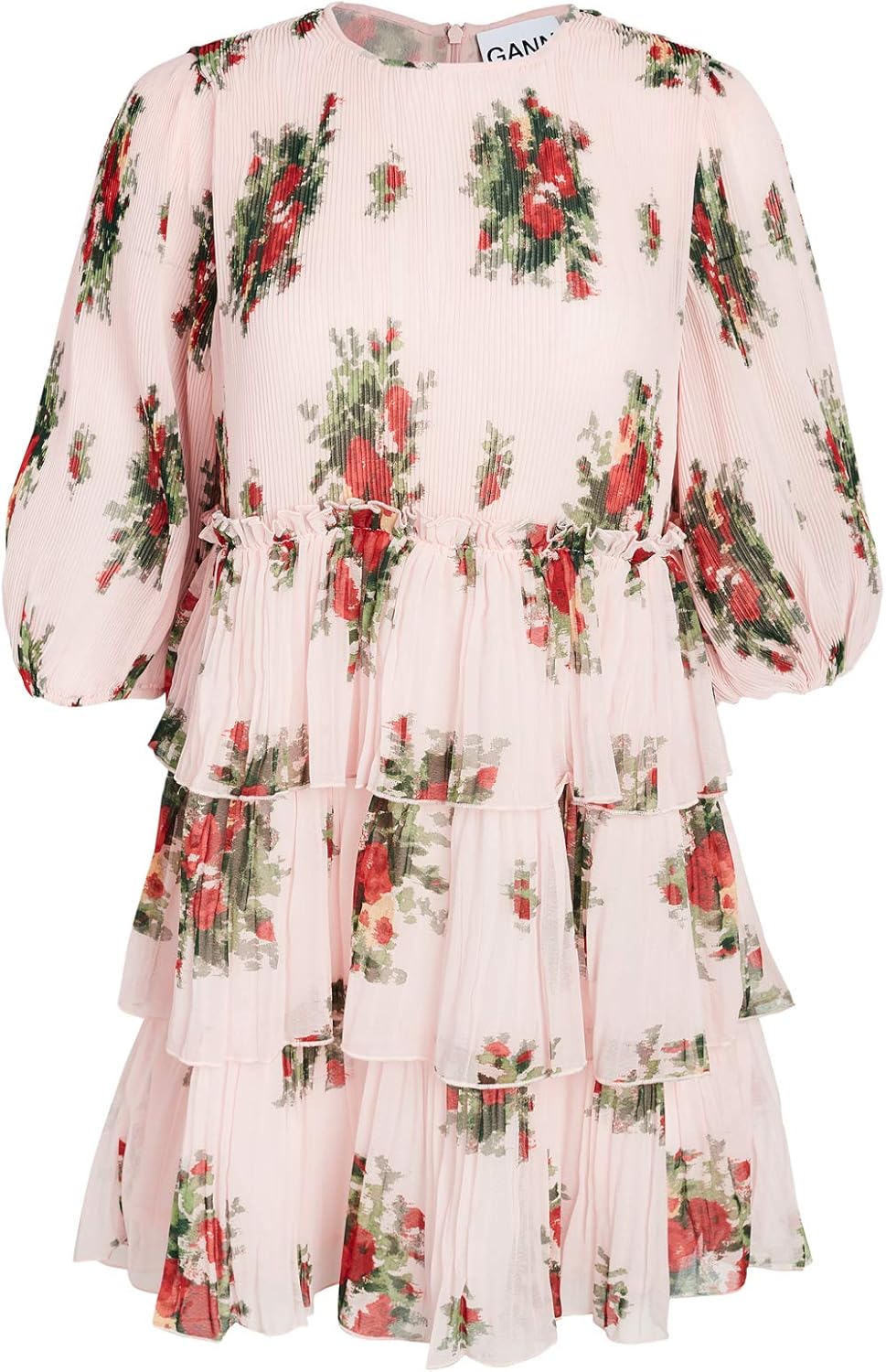 Ganni Women's Pleated Georgette Dress, Cherry Blossom, Pink, Floral, 42 at Amazon Womenâs 