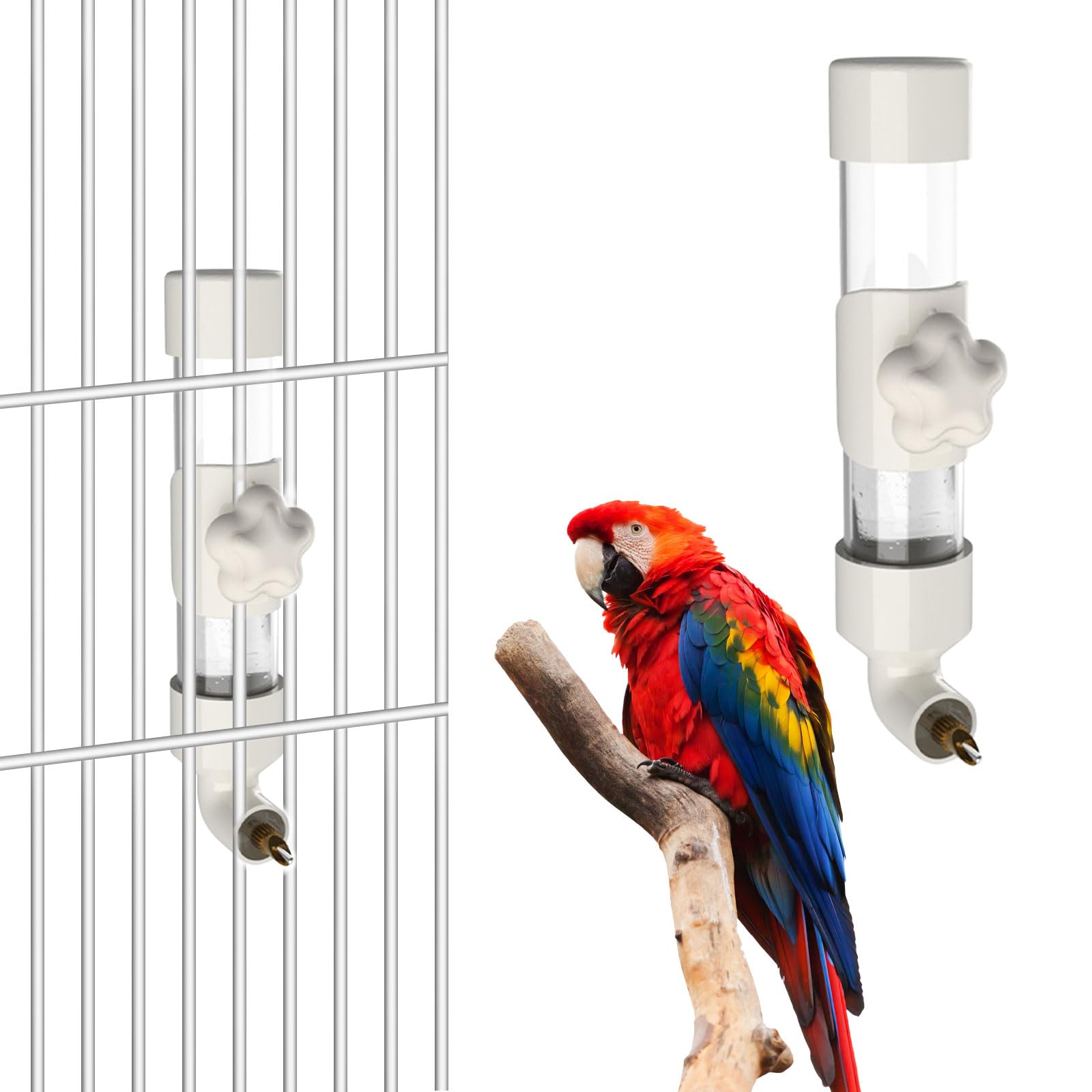 Automatic Bird Water Dispenser - 300ML Parrot Water Bottle Bowl for Budgie, Cockatiel, Parakeet, Lovebirds & Small Animals (White)