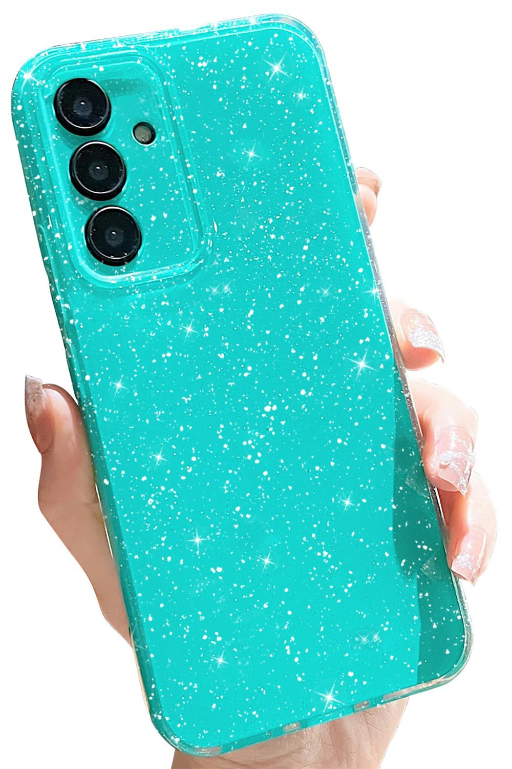 MINSCOSE for Samsung Galaxy S24 Glitter Case,Cute Aesthetic Bling Thin Slim Shockproof Sparkly Shiny Cover for Samsung Galaxy S24 for Women Girl-Neon MintGreen