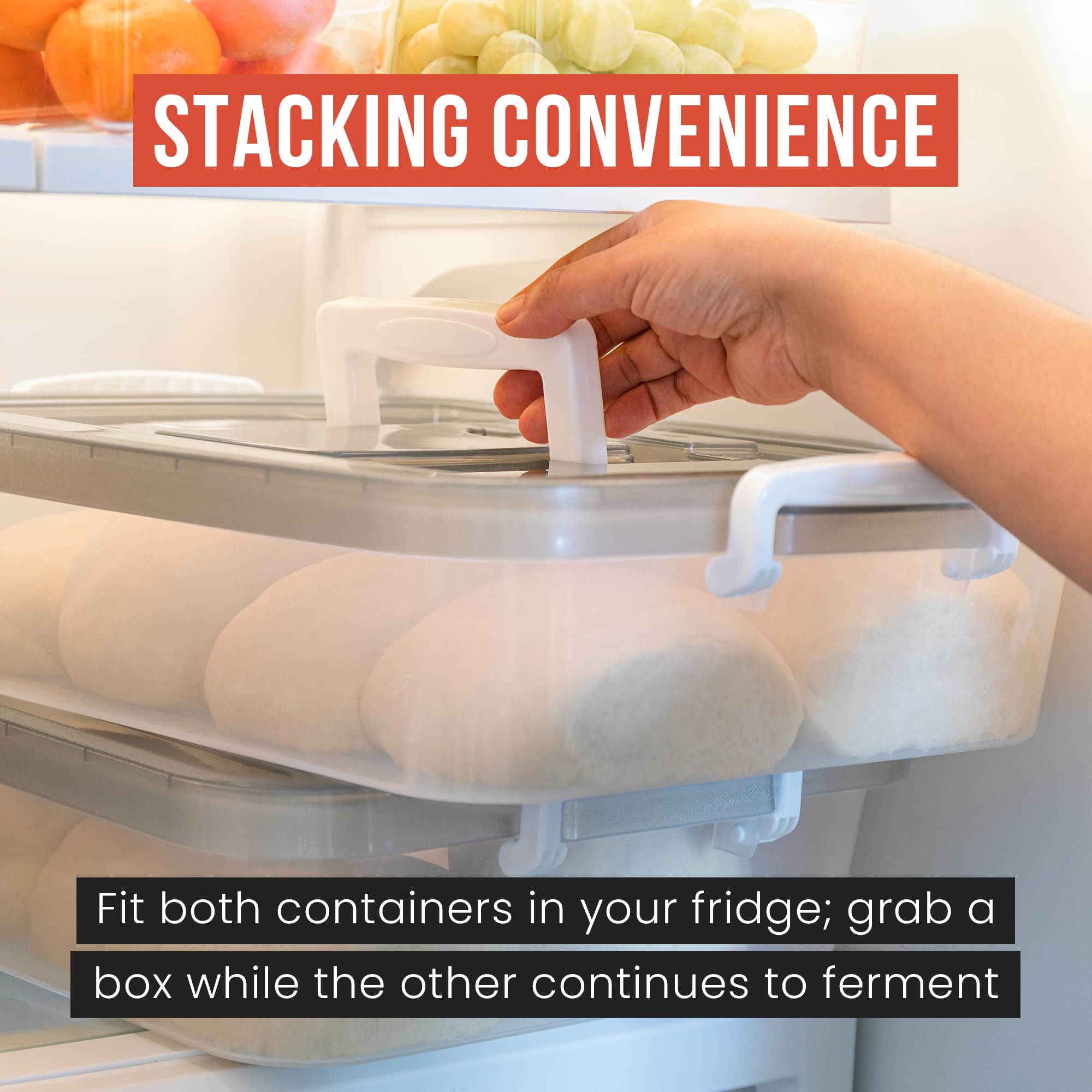 Chef Pomodoro Large Pizza Dough Proofing Box with 2 Trays and 2 Lids, 17.3 x 13.4, Pizza Dough Container with Lid Fits 6-8 Dough Balls, Pizza Dough Tray With Convenient Carry Handle (Grey)