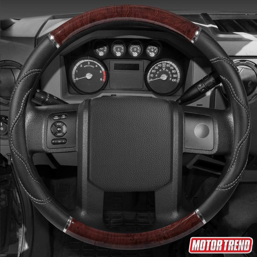 BDK Dark Wood/Black 18" Big Rig Truck Steering Wheel Cover (XL)