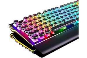 RK ROYAL KLUDGE Typewriter Style Mechanical Gaming Keyboard with True RGB Backlit Collapsible Wrist Rest 108-Key Blue Switch 