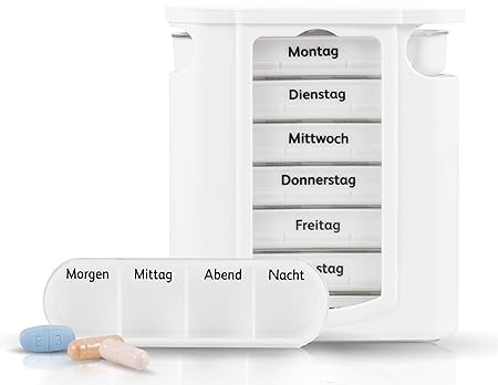 Welllux Pillendose für Tabletten 7 Tage/Woche - Weiße Tablettenbox - Medikamentenbox mit edler Verarbeitung - Pillenbox für m