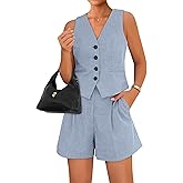 BTFBM Women's Blazer 2 Piece Outfits Summer 2025 Casual Business Clothes Sleeveless Button Down Vest Shorts Lounge Sets