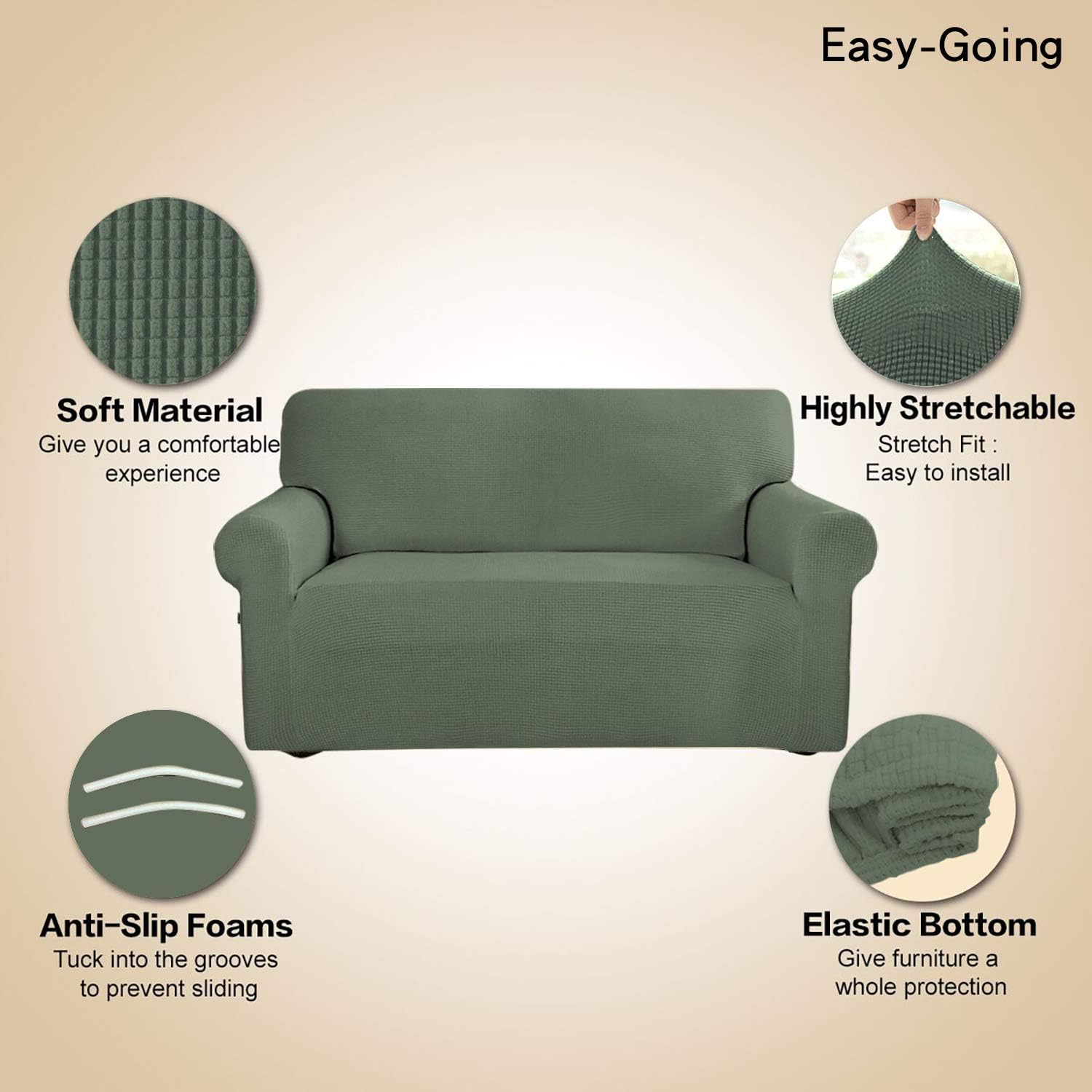 Easy-Going Stretch Sofa Slipcover 1-Piece Couch Sofa Cover Furniture Protector Soft with Elastic Bottom for Kids, Spandex Jacquard Fabric Small Checks(Sofa,Dark Gray): Kitchen & Dining