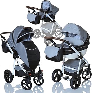 LCP Kids 3in1 Kombi Kinderwagen Lucato Luftreifen Komfort mit Pannenfrei Garantie, Farbe:Titan