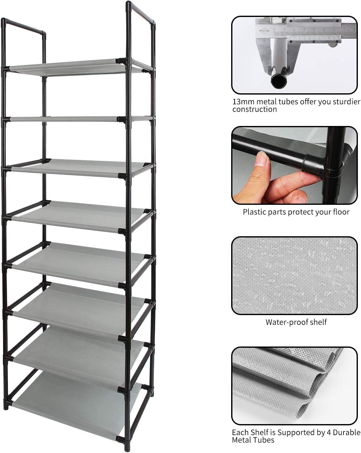 20 pair stackable shoe storage cabinet on Shoe Organizers Black Clewiltess 8 Tier Stackable Shoe Rack 16 20 Pairs Storage Shoe Shelf With Stainless Steel Entryway Shoe Organizer Home Kitchen