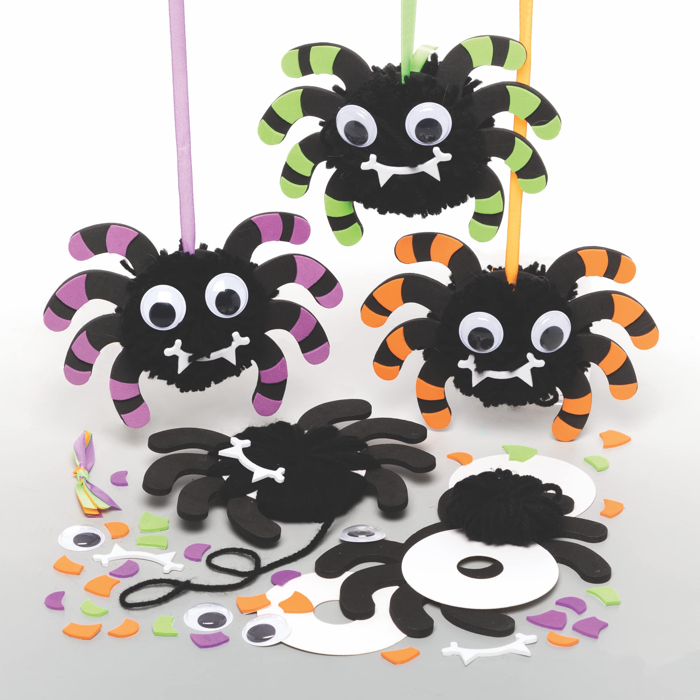Baker Ross Spider Pom Pom Kits - Pack of 3, Halloween Craft Kits for Kids, Kids Make Your Own Halloween Decorations (FE674)