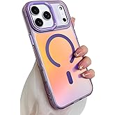 SAKUULO Magnetic Case for iPhone 17 Pro Max Compatible with Magsafe, Bling Laser Iridescent Florescent Crystal Sparkly Luxury Shockproof Protective Cover for Women Men, Purple