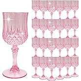 LEYIQU Plastic Wine Glasses, Plastic Goblets Vintage Style Cordial Drinking Glasses for Valentine’s Day, Wedding Reception, Grand Event Party Supplies (24, Pink)