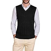 Kallspin Mens Sweater Vest Wool Blend Cable Knit V Neck Sleeveless Pullover Casual Bussiness Knitwear