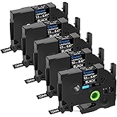 Cruxer 5 Pack Replacement for P-touch TZe-335 TZe335 TZ-335 12mm 0.47 inch White on Black Tape Laminated Label Compatible with Ptouch PT-D200 PT-D210 PT-D400 PT-D450 PT-D600 PT-H100 1230PC Label Maker