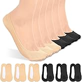 KFHENSOMR No Show Socks Women 6 Pairs Nylon Non-Slip Thin Liner Socks Invisible Hidden Socking for Flats Ultra Low Cut Nylon Thin Sock for Flat Invisible Non-Slip Liner Footies