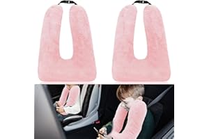 HOTEAM 2 Pcs Travel Pillow Car Sleeping Kid Neck U Shaped for The Back Seat Adults Children Head and Body Support Long Distance Journey Accessories (Light Pink)