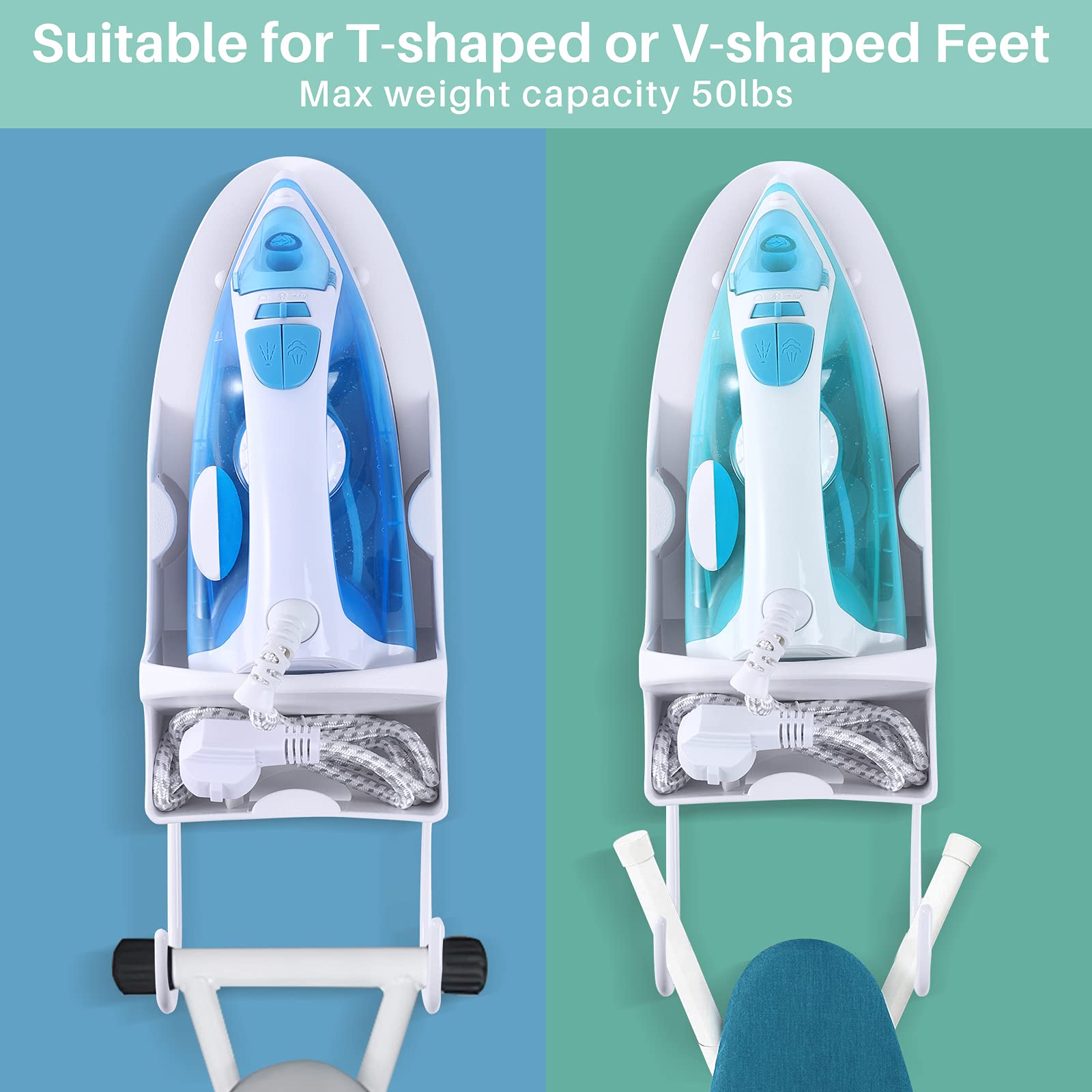 Ironing Board Hanger Wall Mount, Iron Hanger with Ironing Board Rack, Heat Resistant Iron Holder Wall Mount for Max 5 Inch Width (White)