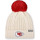 FOCO NFL Womens NFL Team Logo Cable Knit Pom Beanie Hat