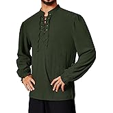 Runcati Mens Medieval Pirate Shirt Viking Renaissance Lace Up Long Sleeve Gothic Halloween Victorian Costume Tops