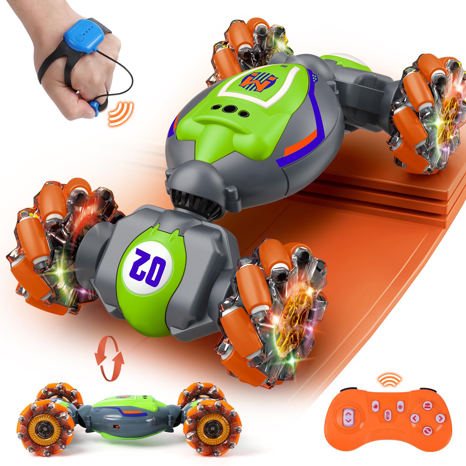 Photo 1 of QXHOL Gesture Sensing RC Stunt Car for Boys 6-12, 4WD Remote Control Toy With Lights Music, Best Birthday Gift for Kids, 2.4Ghz Hand Control Drift
