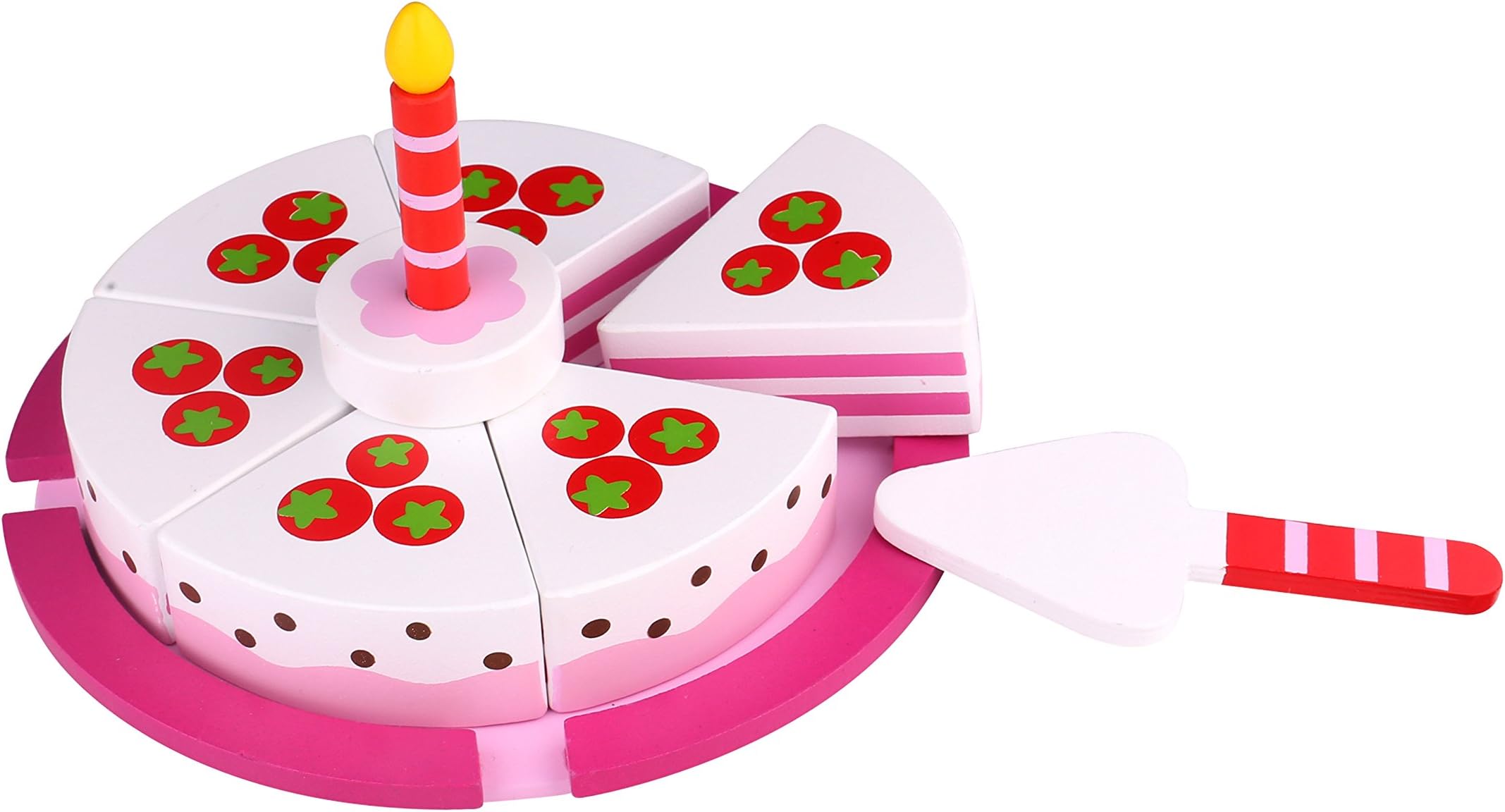 10 Piece Wooden Cutting Strawberry Birthday Cake Role Play Toy