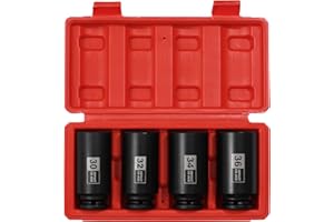 EMENTOL 4PCS 1/2" Drive Deep Impact Socket Set, CR-MO, 12 Point, Metric, Deep Spindle Axle Nut Impact Socket Set-30mm, 32mm, 