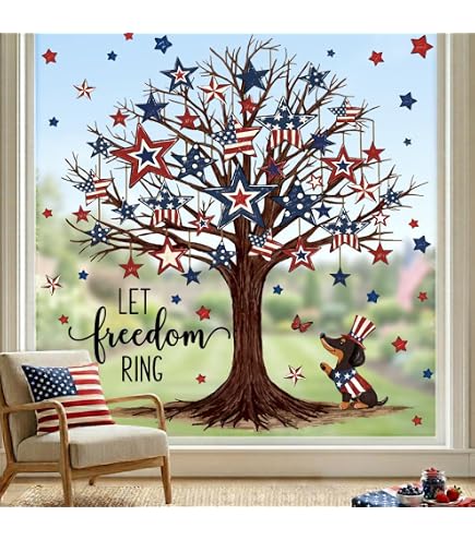 TOSSPER Sticker Mural 4 Juillet Indépendance USA – Décoration Fenêtre Porte Patriote, Autocollant Américain Drapeau Festif 20x30 Cm
