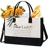 VeloKomo Boss Lady Gifts Bag - Women Office Canvas Tote Bag Bosses Day Gift Large Commuter Tote Bags With Zipper Grocery Beach Bag Appreciation Gift Birthday Totes for Women Leader Mom Coworker