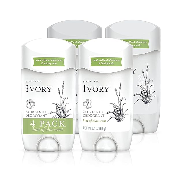 IVORY DEODORANT, HINT OF ALOE, MADE WITHOUT ALUMINUM AND BAKING SODA, 2.4 OZ, PACK OF 4
