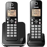 Panasonic Expandable Cordless Phone System with Amber Backlit Display – 2 Handsets – KX-TGC352B (Black)
