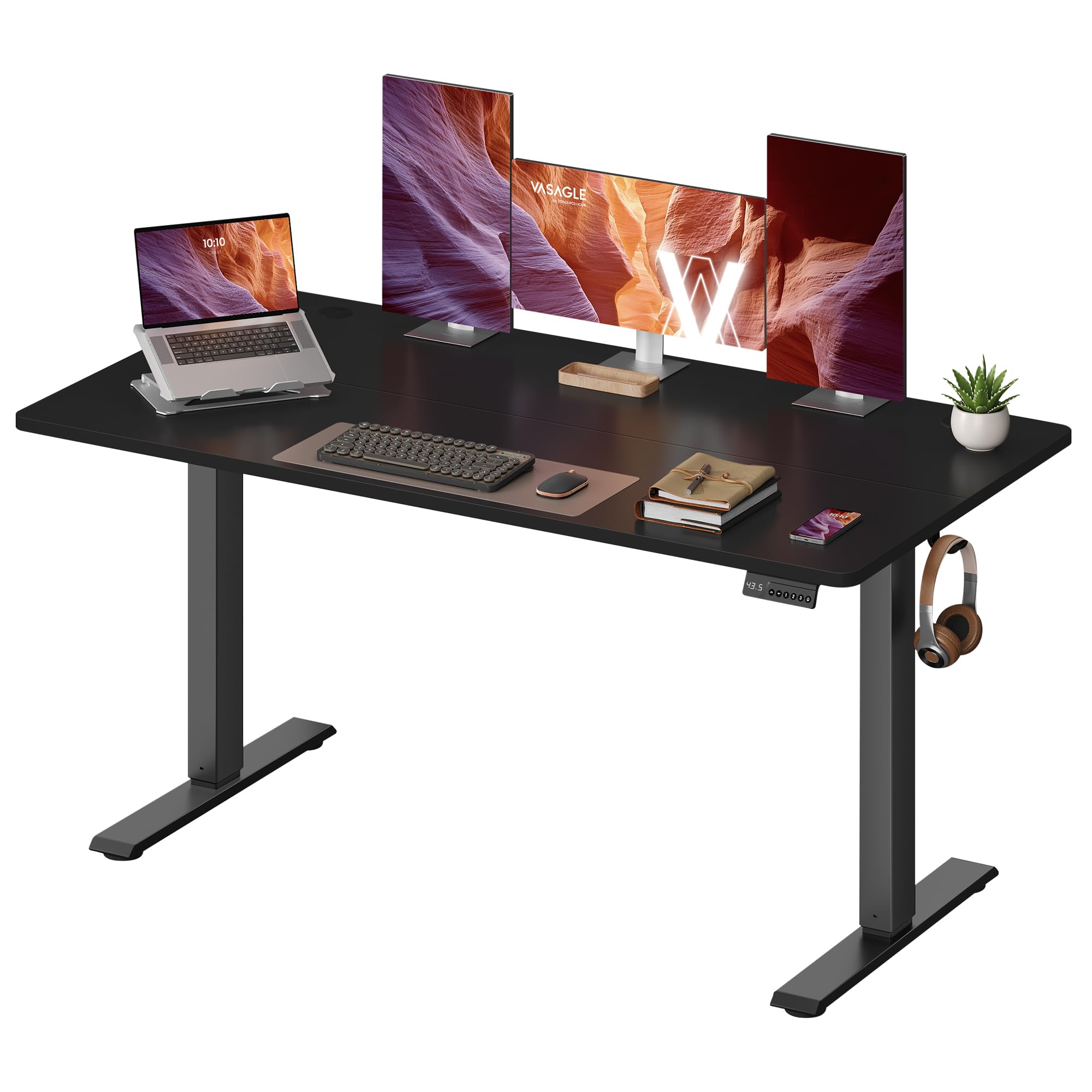 VASAGLE Electric Standing Desk, Height Adjustable Desk, Sedentary Reminder, 4 Memory Heights, for Home Office, 55.1 x 27.6 Inches, Ink Black ULSD315BZ020S Image