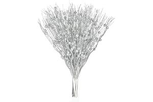 Lvydec 22pcs Christmas Glitter Berries Stems Clearance, 17" Artificial Christmas Picks for Christmas Tree Ornaments, DIY Xmas Wreath, Crafts, Holiday and Home Decor (Silver)