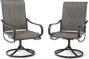 PHI VILLA Patio Swivel Dining Chairs Set of 2, Outdoor Kitchen Garden Porch Chair with Textilene Mesh Fabric, Patio Furniture Gentle Rocker Chair with Back, Brown Metal Frame