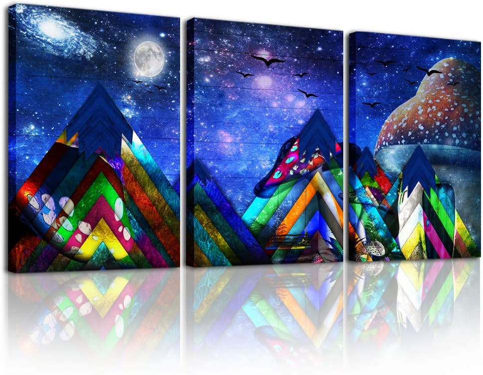 Canvas Wall Art Paintings for Living Room inspirational Abstract Geometry Wall Artworks Pictures Bedroom Decoration,3 Panels Wood grain blue Abstract Space Canvas art Prints Home bathroom Wall decor