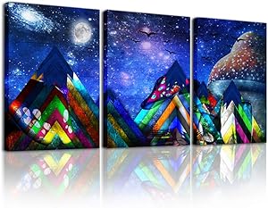 Canvas Wall Art Paintings for Living Room inspirational Abstract Geometry Wall Artworks Pictures Bedroom Decoration,3 Panels Wood grain blue Abstract Space Canvas art Prints Home bathroom Wall decor