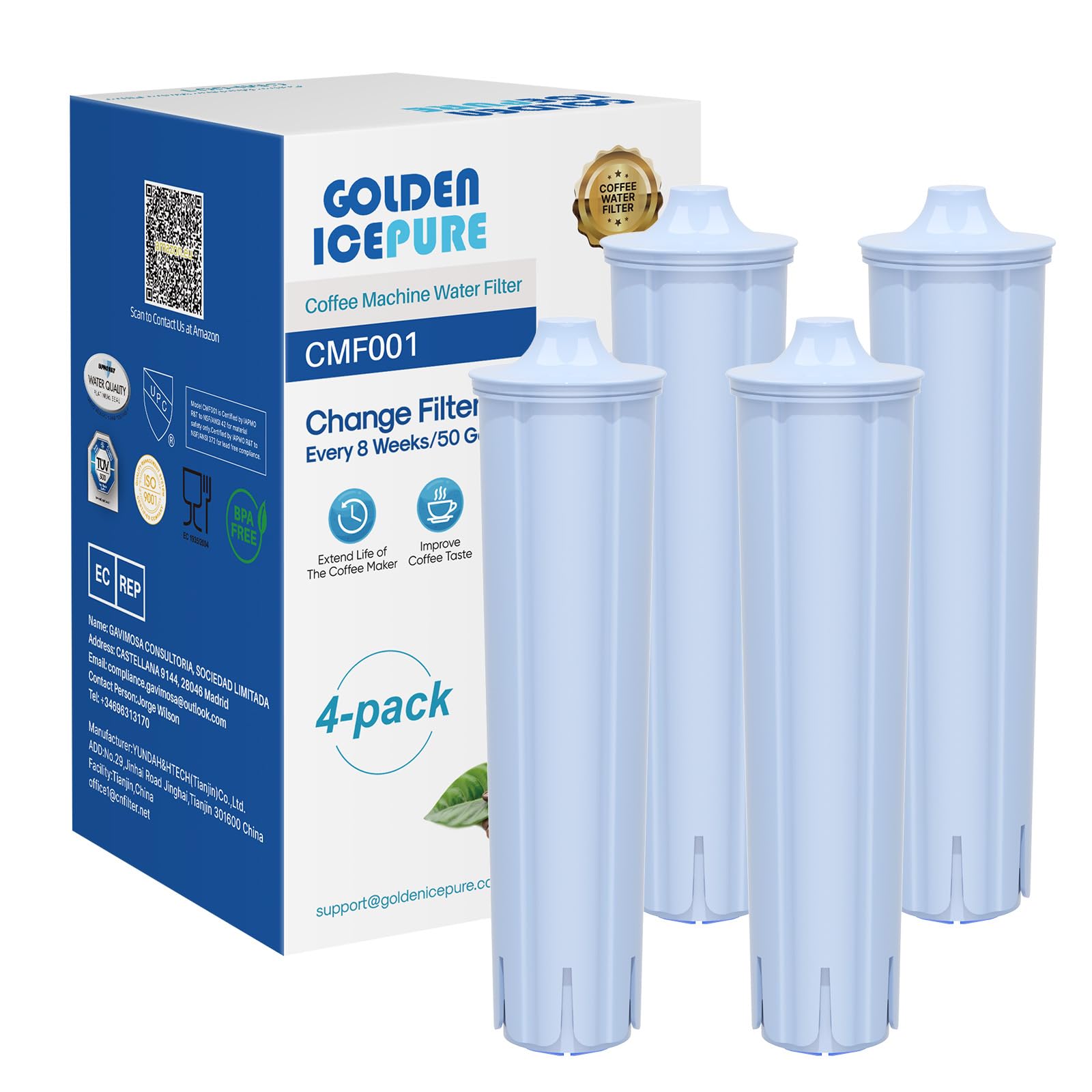 GOLDEN ICEPURE Coffee Machines Water Filter Compatible with Jura Blue Coffee IMPRESSA Series, ENA Series, GIGA Series,Jura Models 71312 Blue, 71311, 67007,4 Pieces