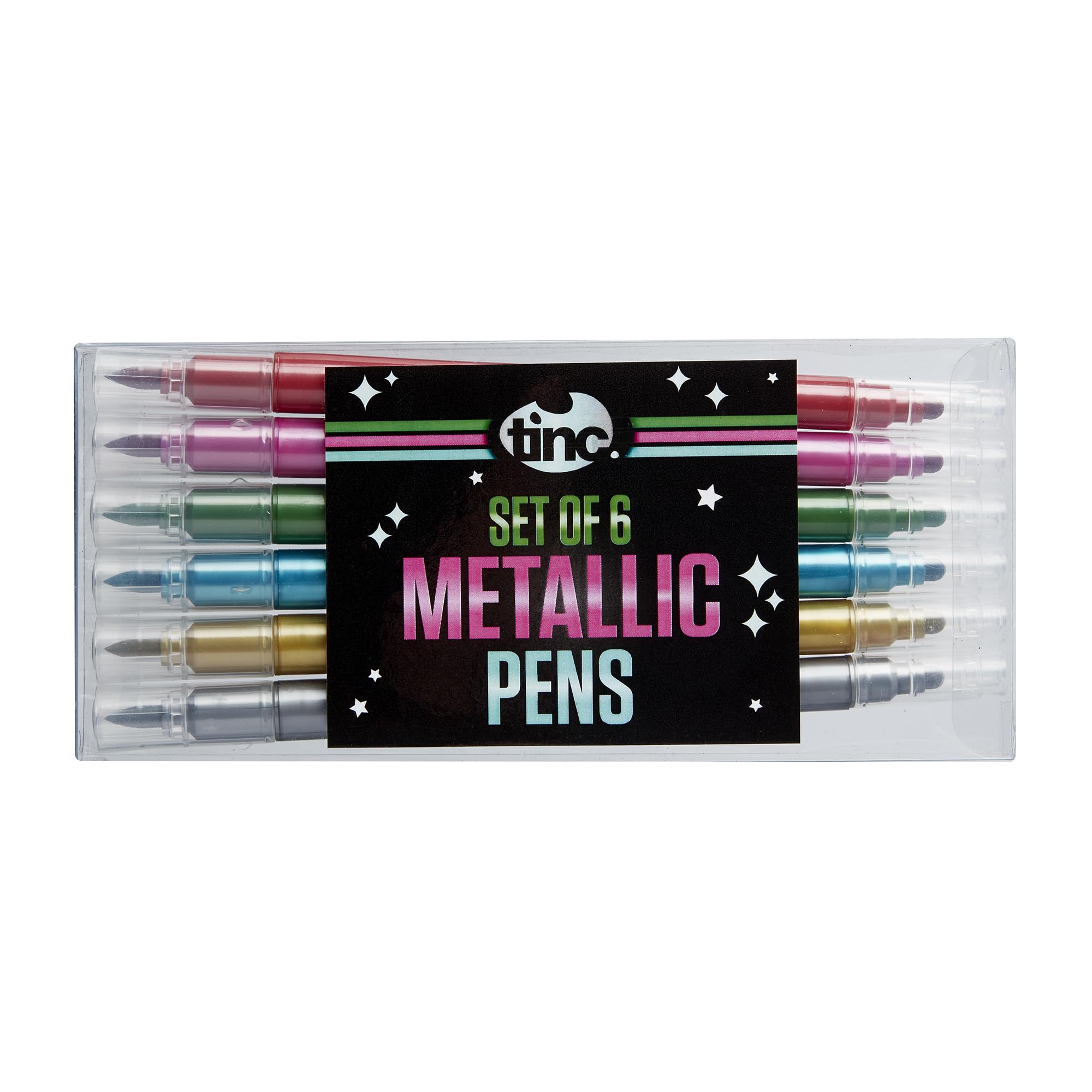 Tinc Metallic Double Nibbed Pens | A Range of 6 Beautiful Shiny Bright Colours | Perfect pack for Arts & Craft activities, homework | One Set of 6