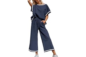 SeeLuNa Women's 2 Piece Outfits Textured Sweatsuit 3/4 Batwing Sleeve Crew Neck Pullover Top Wide Leg Pant Tracksuit Set