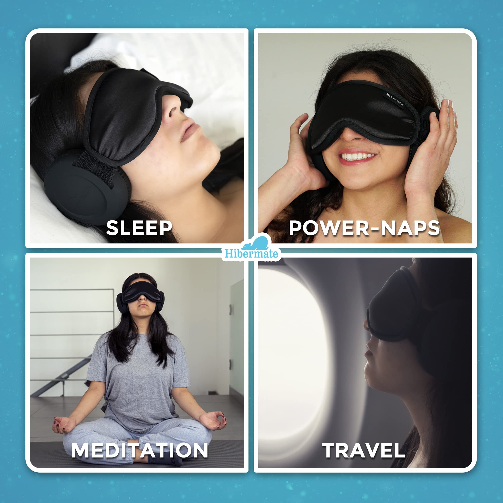 Hibermate Ear Muffs for Sleeping. Luxury Eye Mask with Ear Muffs for Sleep. Dampens Sounds in Noisy Environments, from Snoring, or While Travelling.