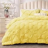 BEDELITE Light Yellow Queen Comforter Set - 3 Pieces Boho Pintuck Bedding Comforter Sets, Lightweight Soft & Warm Bed Comforter Queen with 2 Pillowcases for All Season