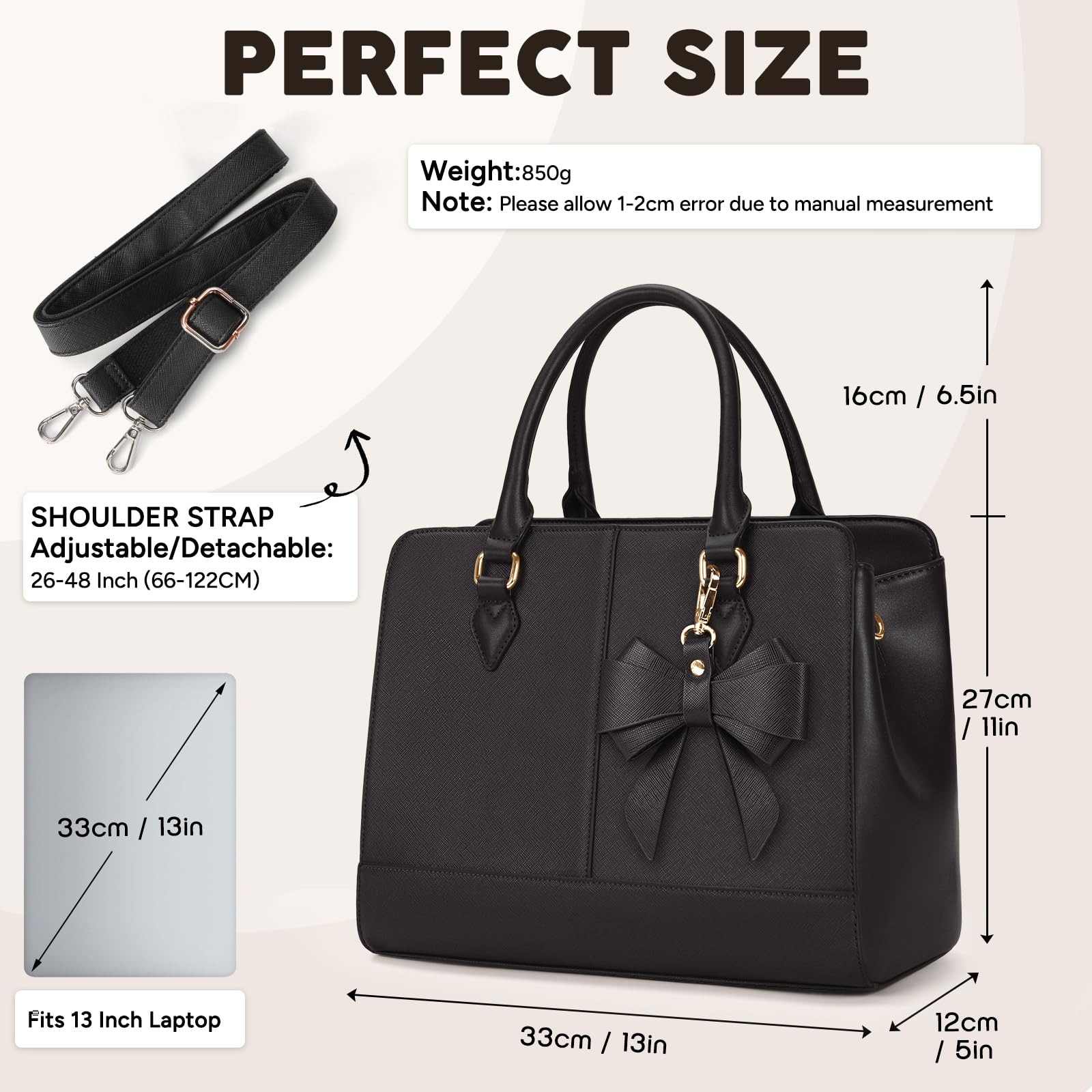 RAINSMORE Handbags for Women Waterproof Ladies Handbags PU Leather 13 Inch Women's Top-Handle Bags Medium Womens Shoulder Bags Fashion Tote Bag for Work Business Casual Black