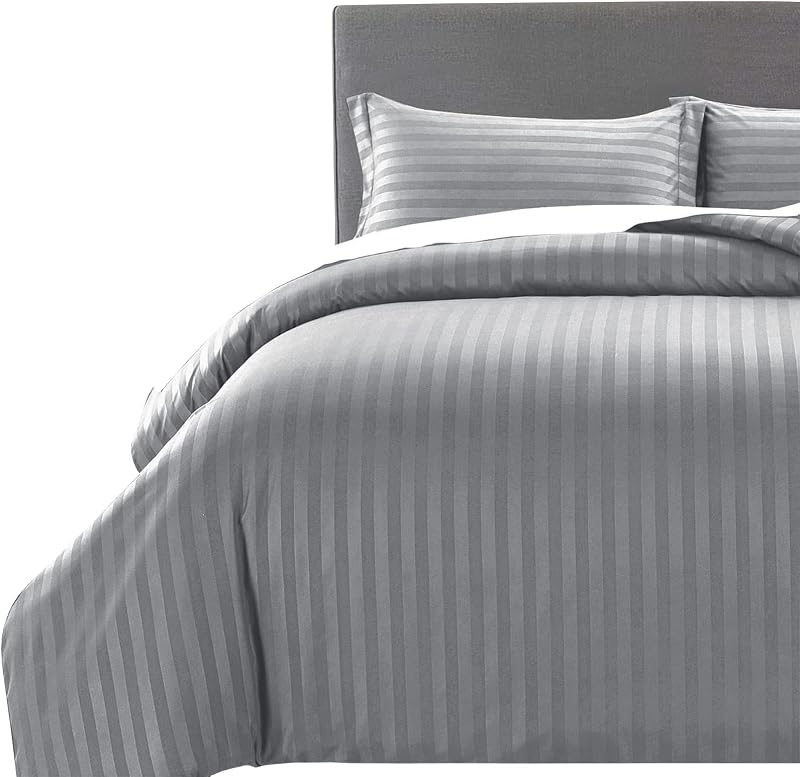 MOONLIGHT20015 Double Duvet Set Reversible Stripes Satin Grey 200x200 cm