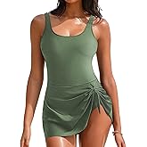 Buauty One Piece Swimdress U Neck Swimsuits for Women Sexy Swim Skirt Bathing Suit Side Tie Knot 2026 Amy Green