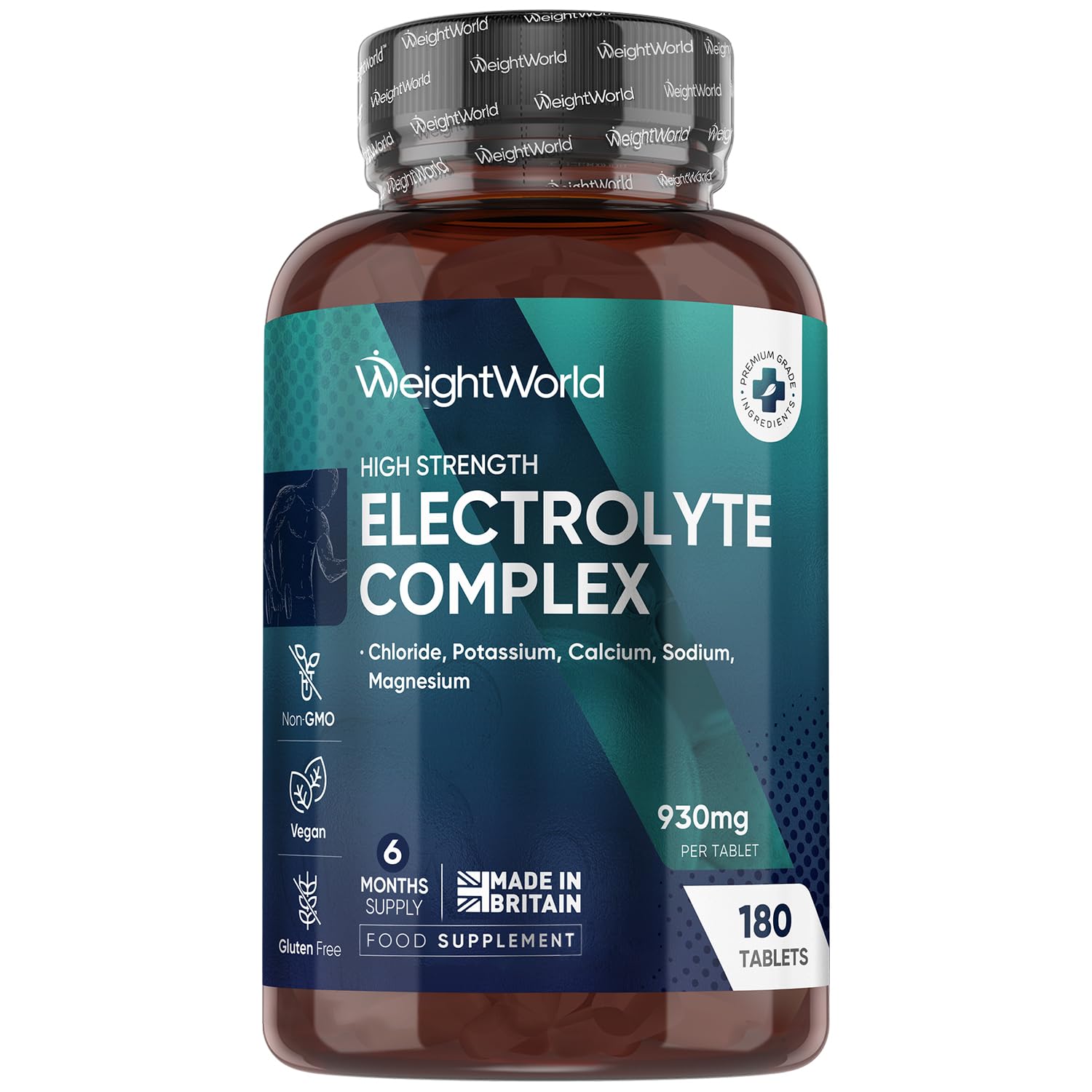 WeightWorld Electrolyte Complex - 930mg per Tablet - 6 Months Supply - 180 Electrolyte Tablets - Includes Magnesium, Chloride, Potassium, Calcium & Sodium - Vegan, Unflavoured & Non-GMO